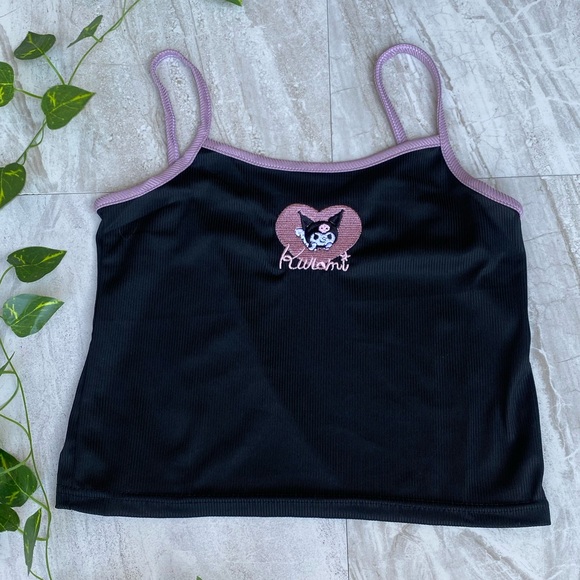 Kuromi Sanrio LARGE NWT Y2K Crop Top Tank Summer Embroidered Hello Kitty Black - Picture 1 of 10